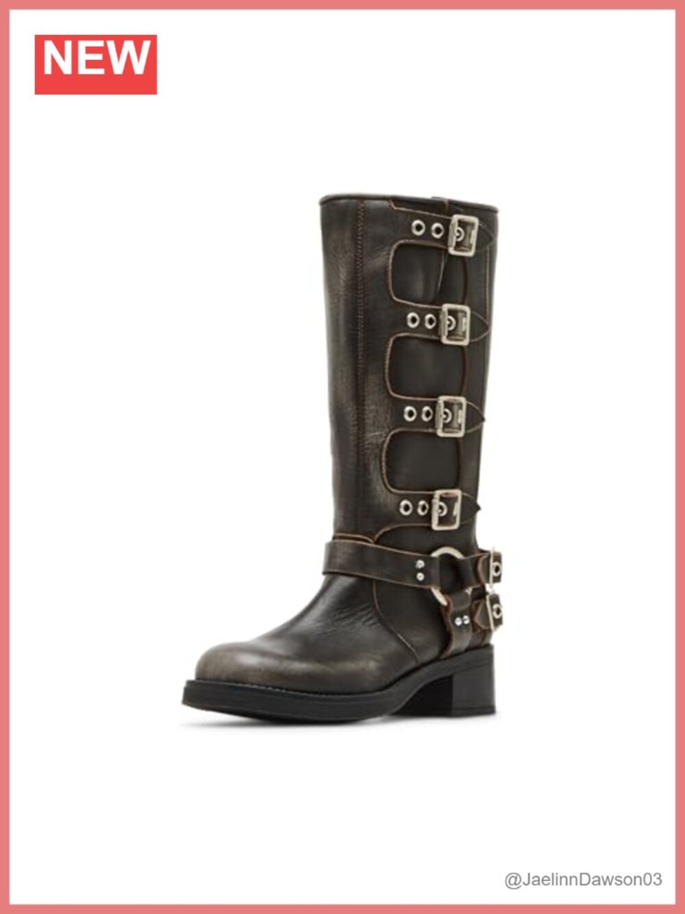 Steve Madden Rocky Leather Mid-Calf Boot Round Toe Slip-On Block Heel